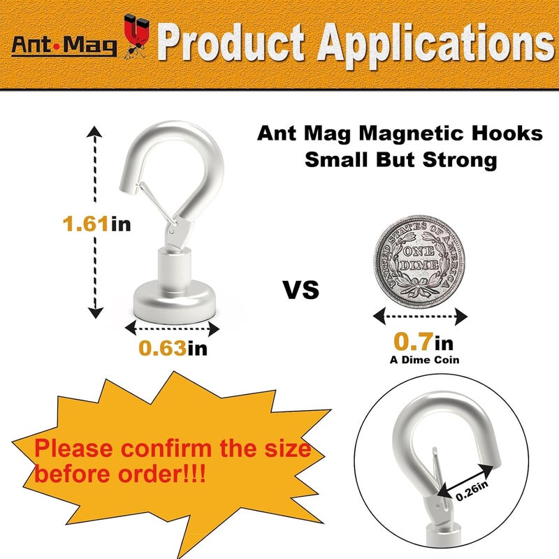 Ant Mag Magnetic Hooks Heavy Duty with Snap 22lbs Strong Magnet Hooks Great Hanging for Refrigerator, Cruise Cabin, Grill, Wreath,Kitchen,Office 10 Pack - Image 2